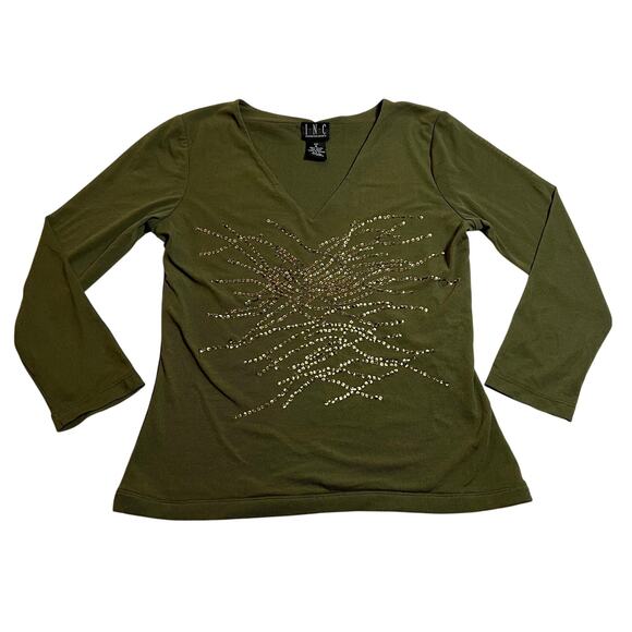 Vintage INC International Concepts V-Neck Mesh Sequin Top Size Small 90s Y2K - Picture 1 of 7